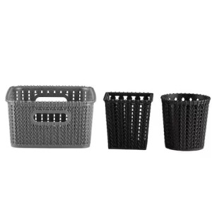 Hitech Home One Marvel No. 20 Black & Silver Plastic Basket (Set of 3) Hitech Home One Marvel No. 20 Black & Silver Plastic Basket (Set of 3)