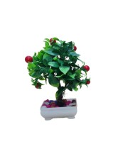 Hitech Artificial Green Cherry Bonsai with Pot for Home, Garden and Office Decor
