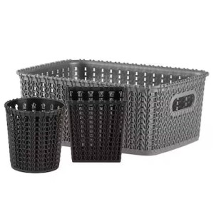 Hitech Home One Marvel No. 20 Black & Silver Plastic Basket (Set of 3) Hitech Home One Marvel No. 20 Black & Silver Plastic Basket (Set of 3)