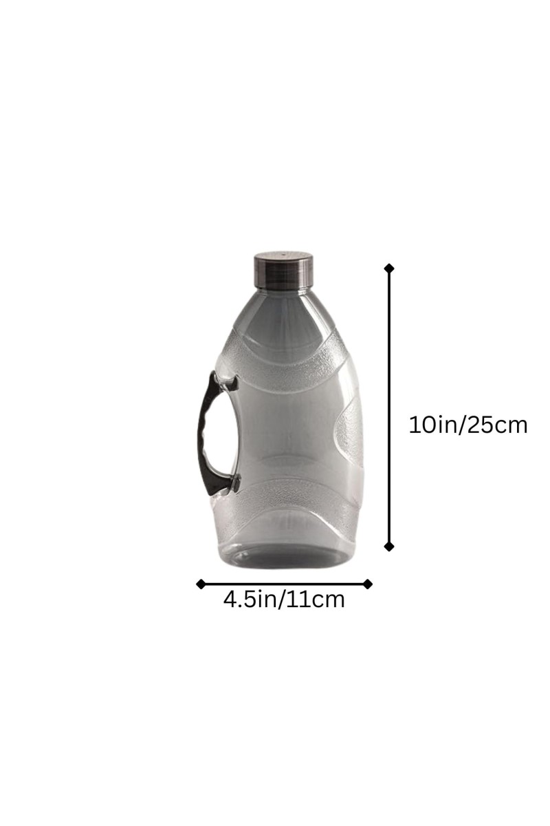 Set of 2 Black Plastic Water Bottles with Handle, Reusable Leakproof Drinking Bottles, Clear BPA-Free Storage Bottles for Home, Kitchen & Outdoor Use