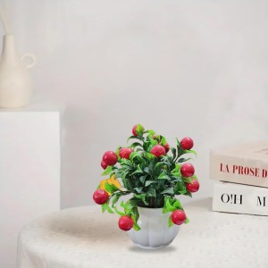 HiTechMart Artificial Cherry Fruit Plant in White Pot – Lifelike Decorative Faux Greenery for Home & Office Décor, Small Tabletop Indoor Plant