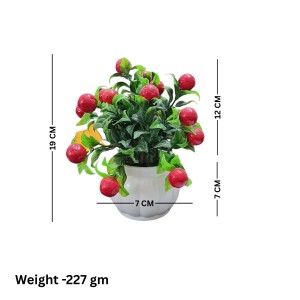 HiTechMart Artificial Cherry Fruit Plant in White Pot – Lifelike Decorative Faux Greenery for Home & Office Décor, Small Tabletop Indoor Plant