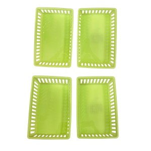Plastic Rectangular Storage Basket Set of 4 – Multipurpose Organizer Trays for Kitchen, Office & Home Use (Green)