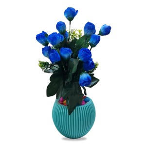 HiTechMart Artificial Blue Rose Bouquet with Decorative Vase – Elegant Faux Flowers for Home & Office Décor HiTechMart Artificial Blue Rose Bouquet with Decorative Vase – Elegant Faux Flowers for Home & Office Décor