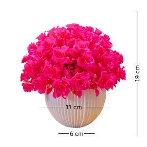 HiTechMart Artificial Rose Flower Arrangement in Vase – Lifelike Hot Pink Faux Roses for Home Décor, Office, Living Room, Table Centerpiece, and Gift – Elegant & Maintenance-Free