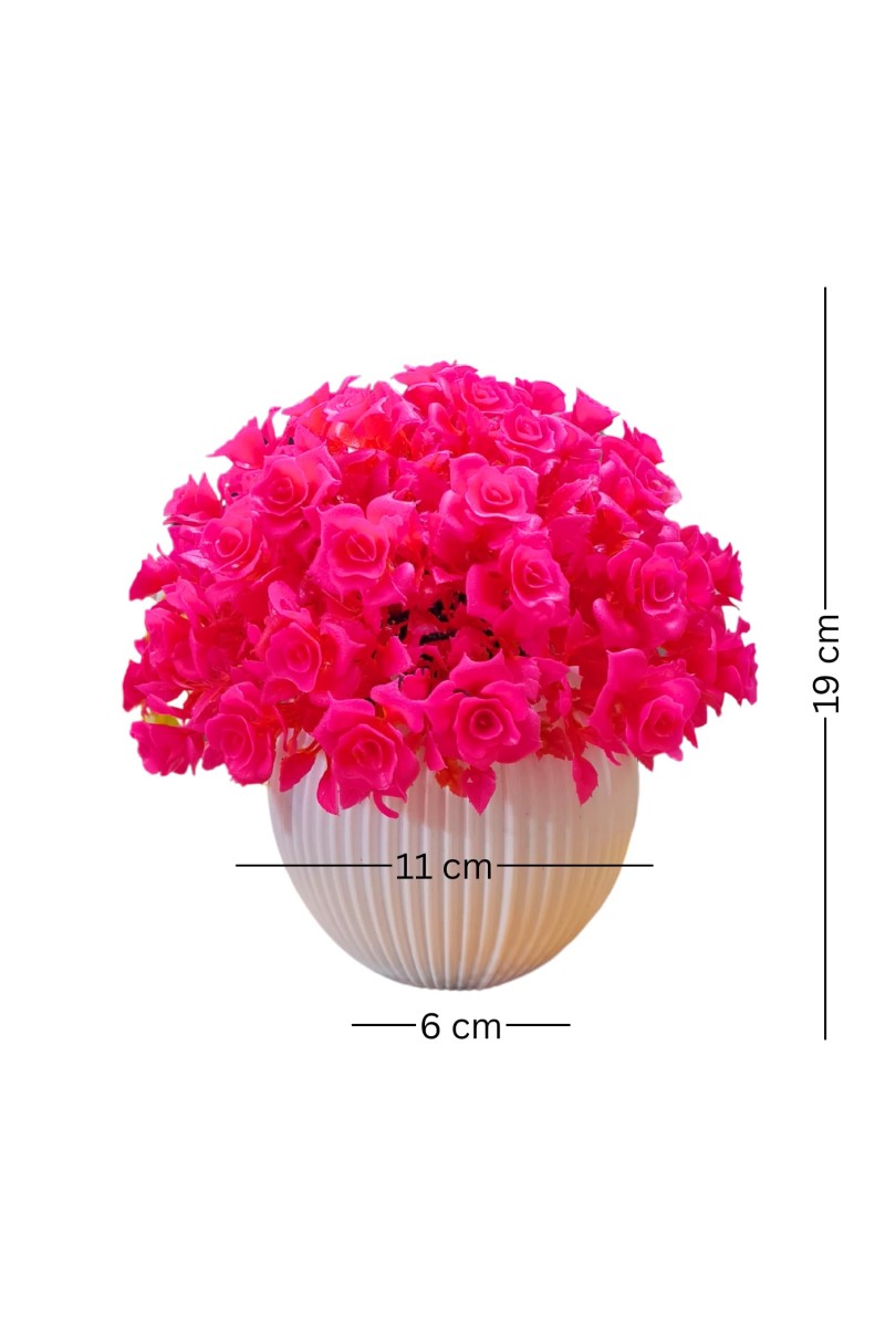 HiTechMart Artificial Rose Flower Arrangement in Vase – Lifelike Hot Pink Faux Roses for Home Décor, Office, Living Room, Table Centerpiece, and Gift – Elegant & Maintenance-Free