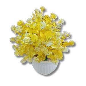 Yellow Artificial Flower Arrangement in White Plastic Pot - Lifelike Faux Flowers for Home & Office Décor Yellow Artificial Flower Arrangement in White Plastic Pot - Lifelike Faux Flowers for Home & Office Décor