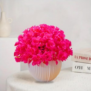 HiTechMart Artificial Rose Flower Arrangement in Vase – Lifelike Hot Pink Faux Roses for Home Décor, Office, Living Room, Table Centerpiece, and Gift – Elegant & Maintenance-Free