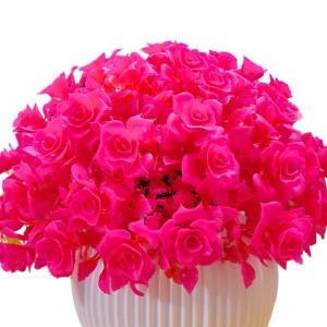 HiTechMart Artificial Rose Flower Arrangement in Vase – Lifelike Hot Pink Faux Roses for Home Décor, Office, Living Room, Table Centerpiece, and Gift – Elegant & Maintenance-Free