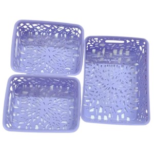 Plastic Storage Baskets Set of 3 – Decorative Organizer Bins with Cutout Design for Home, Office, Bathroom, or Kitchen – Durable & Lightweight – Purple Plastic Storage Baskets Set of 3 – Decorative Organizer Bins with Cutout Design for Home, Office, Bathroom, or Kitchen – Durable & Lightweight – Purple