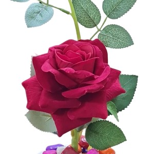HiTechMart Artificial Rose Flower in White Vase – Realistic Faux Silk Rose with Decorative Pebbles – Home & Office Décor, Gift for Loved Ones