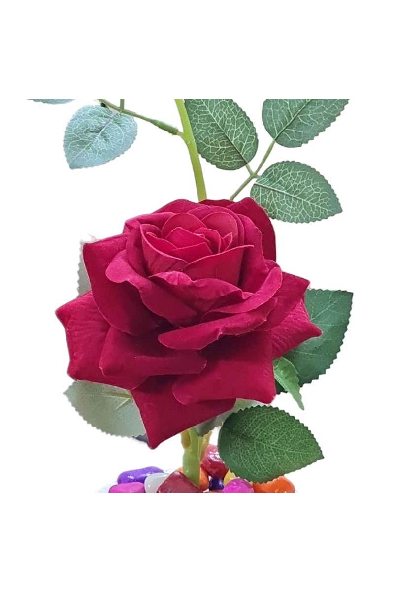 HiTechMart Artificial Rose Flower in White Vase – Realistic Faux Silk Rose with Decorative Pebbles – Home & Office Décor, Gift for Loved Ones