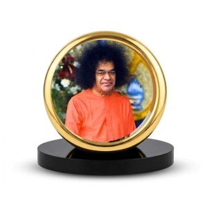 Car Desk/Table Top Shirdi Sai Baba Metal Golden Photo Stand 2x2 Inches, Compact & Stylish Spiritual Display for Car, Home & Office (Pack of 1) (F18452)