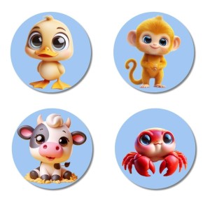 Duck, Monkey, Cow, and Crab. Fridge Magnets 4 Piece Set | 3 Inch Round Wall Fridge Decor (F23131) Duck, Monkey, Cow, and Crab. Fridge Magnets 4 Piece Set | 3 Inch Round Wall Fridge Decor (F23131)