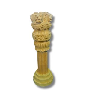 Handcrafted Ashoka Pillar Showpiece â€“ Wooden Finish Ashoka Stambh Statue for Home Decor, Office Desk, Tabletop & Gifting