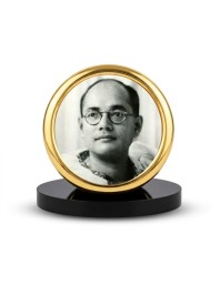 Car Desk/Table Top Netaji Subhas Chandra Bose Metal Golden Photo Stand 2x2 Inches, Compact & Stylish Spiritual Display for Car, Home & Office (Pack of 1) (F18528)
