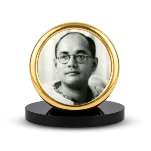 Car Desk/Table Top Netaji Subhas Chandra Bose Metal Golden Photo Stand 2x2 Inches, Compact & Stylish Spiritual Display for Car, Home & Office (Pack of 1) (F18528)