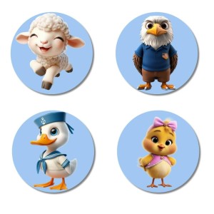 Lamb, Eagle, Duck, and Chick. Fridge Magnets 4 Piece Set | 3 Inch Round Wall Fridge Decor (F23078)