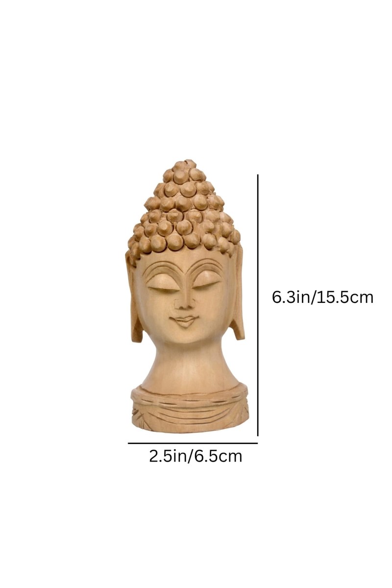 Wooden Lord Buddha Idol Showpiece â€“ Handcrafted Buddha Head Statue for Home DÃ©cor, Meditation & Spiritual Gifts (Natural Wood Finish)