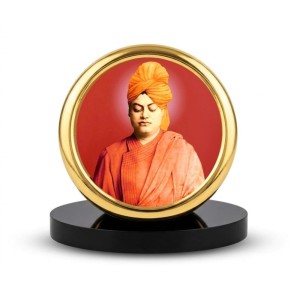 Car Desk/Table Top Swami Vivekananda Metal Golden Photo Stand 2x2 Inches, Compact & Stylish Spiritual Display for Car, Home & Office (Pack of 1) (F18440)