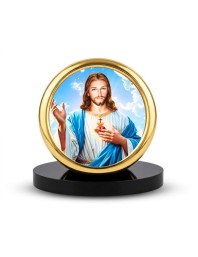 Car Desk/Table Top Lord Jesus Metal Golden Photo Stand 2x2 Inches, Compact & Stylish Spiritual Display for Car, Home & Office (Pack of 1) (F18789)