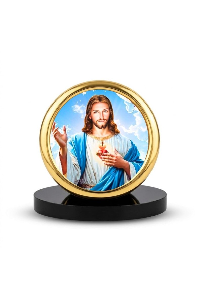 Car Desk/Table Top Lord Jesus Metal Golden Photo Stand 2x2 Inches, Compact & Stylish Spiritual Display for Car, Home & Office (Pack of 1) (F18789)