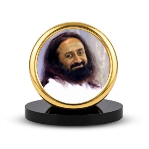 Car Desk/Table Top Sri Sri Ravi Shankar Metal Golden Photo Stand 2x2 Inches, Compact & Stylish Spiritual Display for Car, Home & Office (Pack of 1) (F18526)
