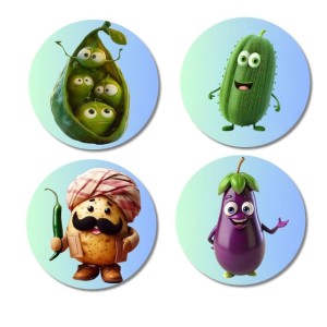 Peas, Cucumber, Potato, Eggplant Fridge Magnets 4 Piece Set | 3 Inch Round Wall Fridge Decor (F23301) Peas, Cucumber, Potato, Eggplant Fridge Magnets 4 Piece Set | 3 Inch Round Wall Fridge Decor (F23301)