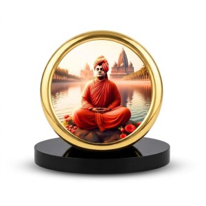 Car Desk/Table Top Swami Vivekananda Metal Golden Photo Stand 2x2 Inches, Compact & Stylish Spiritual Display for Car, Home & Office (Pack of 1) (F18699)