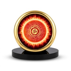 Car Desk/Table Top Om Symbol Metal Golden Photo Stand 2x2 Inches, Compact & Stylish Spiritual Display for Car, Home & Office (Pack of 1) (F18671)