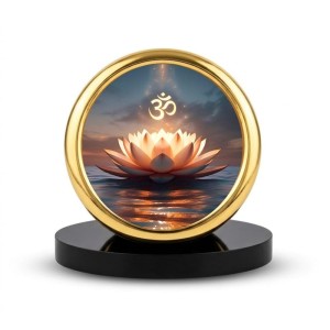 Car Desk/Table Top Om Symbol Metal Golden Photo Stand 2x2 Inches, Compact & Stylish Spiritual Display for Car, Home & Office (Pack of 1) (F18676)