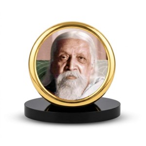 Car Desk/Table Top Sri Aurobindo Metal Golden Photo Stand 2x2 Inches, Compact & Stylish Spiritual Display for Car, Home & Office (Pack of 1) (F18453)