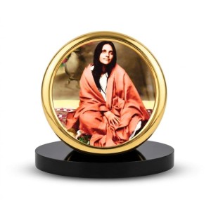 Car Desk/Table Top Anandamayi Maa Metal Golden Photo Stand 2x2 Inches, Compact & Stylish Spiritual Display for Car, Home & Office (Pack of 1) (F18829)