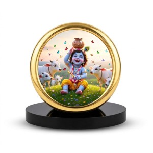 Car Desk/Table Top Lord Krishna Metal Golden Photo Stand 2x2 Inches, Compact & Stylish Spiritual Display for Car, Home & Office (Pack of 1) (F18588)