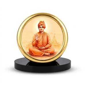 Car Desk/Table Top Swami Vivekananda Metal Golden Photo Stand 2x2 Inches, Compact & Stylish Spiritual Display for Car, Home & Office (Pack of 1) (F18595)