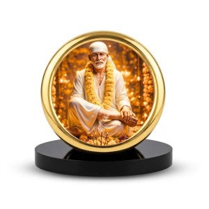 Car Desk/Table Top Lord Saibaba Metal Golden Photo Stand 2x2 Inches, Compact & Stylish Spiritual Display for Car, Home & Office (Pack of 1) (F18560)