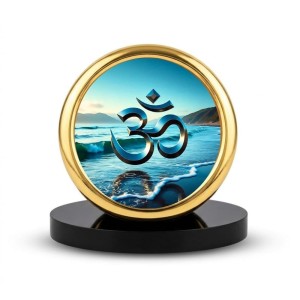 Car Desk/Table Top Om Symbol Metal Golden Photo Stand 2x2 Inches, Compact & Stylish Spiritual Display for Car, Home & Office (Pack of 1) (F18679)