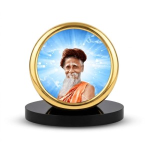 Car Desk/Table Top Sri Sri SitaRamdas OmkarNath Metal Golden Photo Stand 2x2 Inches, Compact & Stylish Spiritual Display for Car, Home & Office (Pack of 1) (F18471)