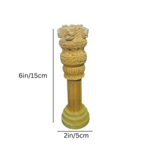 Handcrafted Ashoka Pillar Showpiece â€“ Wooden Finish Ashoka Stambh Statue for Home Decor, Office Desk, Tabletop & Gifting