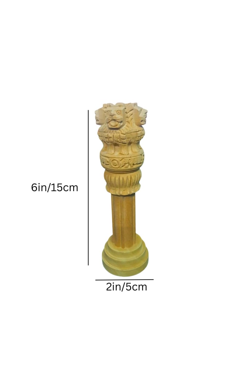 Handcrafted Ashoka Pillar Showpiece â€“ Wooden Finish Ashoka Stambh Statue for Home Decor, Office Desk, Tabletop & Gifting