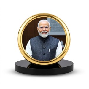 Car Desk/Table Top Narendra Modi Ji Metal Golden Photo Stand 2x2 Inches, Compact & Stylish Spiritual Display for Car, Home & Office (Pack of 1) (F20714)