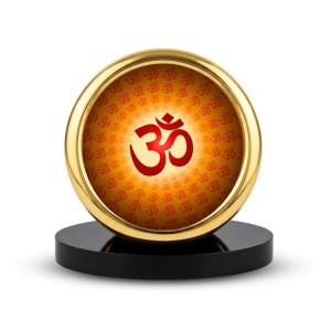 Car Desk/Table Top Om Symbol Metal Golden Photo Stand 2x2 Inches, Compact & Stylish Spiritual Display for Car, Home & Office (Pack of 1) (F18669)