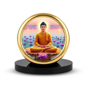 Car Desk/Table Top Lord Buddha Metal Golden Photo Stand 2x2 Inches, Compact & Stylish Spiritual Display for Car, Home & Office (Pack of 1) (F18739)