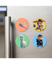 Dragonfly, Donkey, Alpaca, and Hamster. Fridge Magnets 4 Piece Set | 3 Inch Round Wall Fridge Decor (F23046)