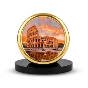 Car Desk/Table Top Visiting Place Rome Metal Golden Photo Stand 2x2 Inches, Compact & Stylish Spiritual Display for Car, Home & Office (Pack of 1) (F18779)