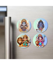 Durga and Kali. Fridge Magnets 4 Piece Set | 3 Inch Round Wall Fridge Decor (F22844)