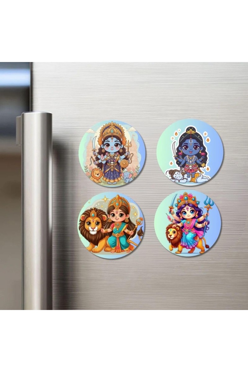 Durga and Kali. Fridge Magnets 4 Piece Set | 3 Inch Round Wall Fridge Decor (F22844)