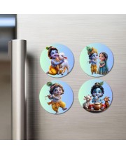 Krishna Fridge Magnets 4 Piece Set | 3 Inch Round Wall Fridge Decor (F23227)