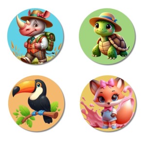 Rhino, Turtle, Toucan, and Fox. Fridge Magnets 4 Piece Set | 3 Inch Round Wall Fridge Decor (F22927) Rhino, Turtle, Toucan, and Fox. Fridge Magnets 4 Piece Set | 3 Inch Round Wall Fridge Decor (F22927)