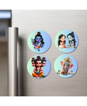 Shiva, Rama, Sita, Brahma, and Ganesha. Fridge Magnets 4 Piece Set | 3 Inch Round Wall Fridge Decor (F22849)